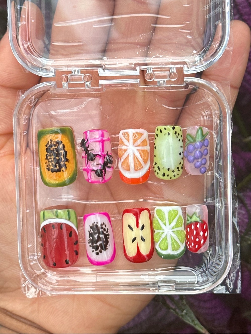 Clear Fruit-Themed Press-On Nail Set - Multi-Color